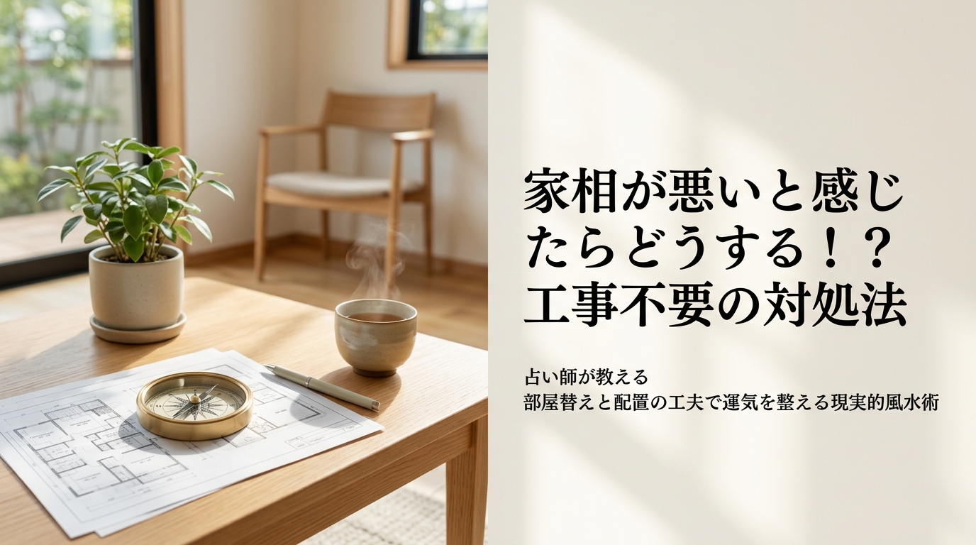 家相が悪いと感じた場合の捉え方と工事不要でできる部屋替えや風水調整の対処法を解説するアイキャッチ画像