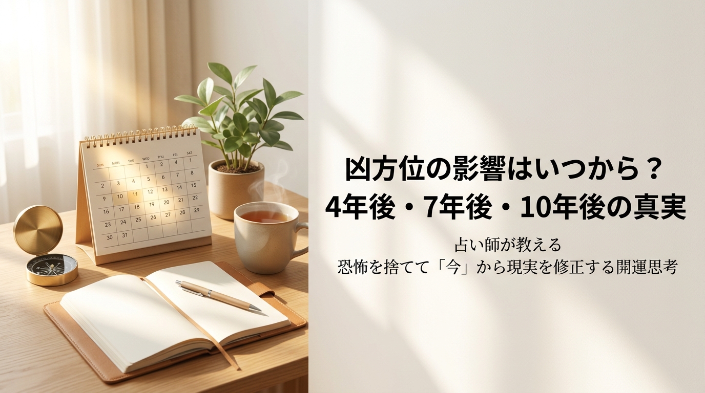 凶方位の影響が現れる時期(4年後・7年後・10年後)の真実と現実を修正して回避する方法を解説するアイキャッチ画像
