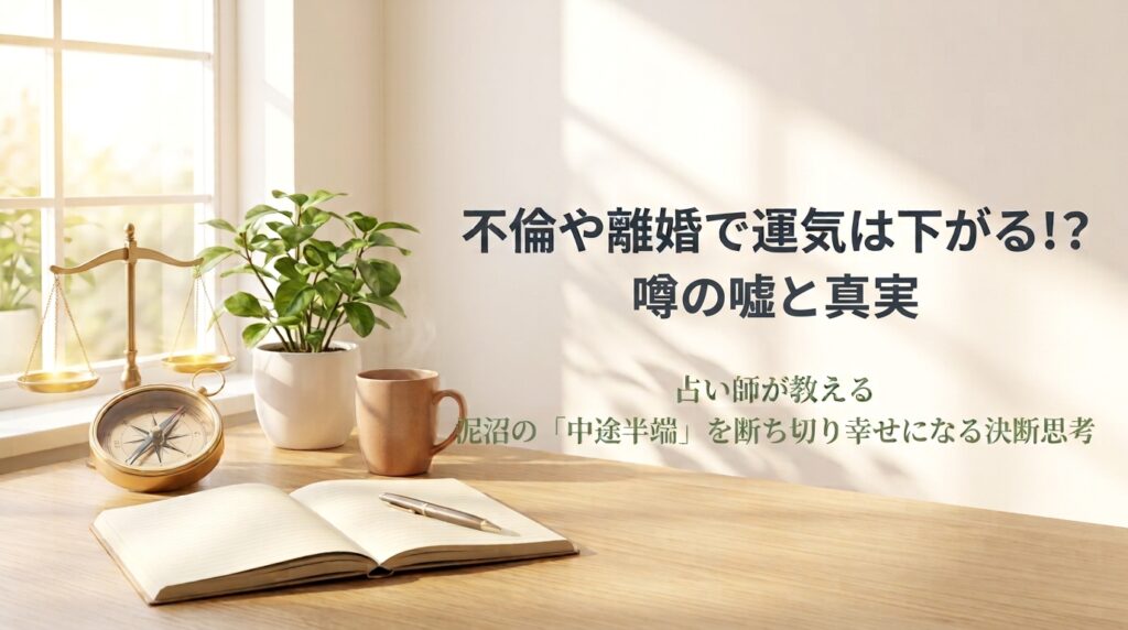 不倫や離婚で運気が下がる理由の真実と中途半端な関係を解消して開運する決断思考法を解説するアイキャッチ画像