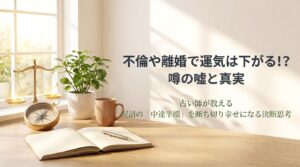 不倫や離婚で運気が下がる理由の真実と中途半端な関係を解消して開運する決断思考法を解説するアイキャッチ画像