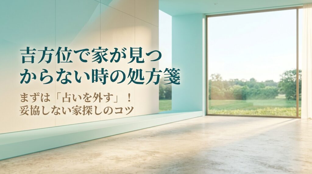 吉方位で家が見つからない時の処方箋。まずは「占いを外す」！妥協しない家探しのコツ。穏やかな緑の景色が広がる大きな窓から、心地よい朝の自然光が差し込む開放的でモダンな美しい部屋の抽象イメージ。