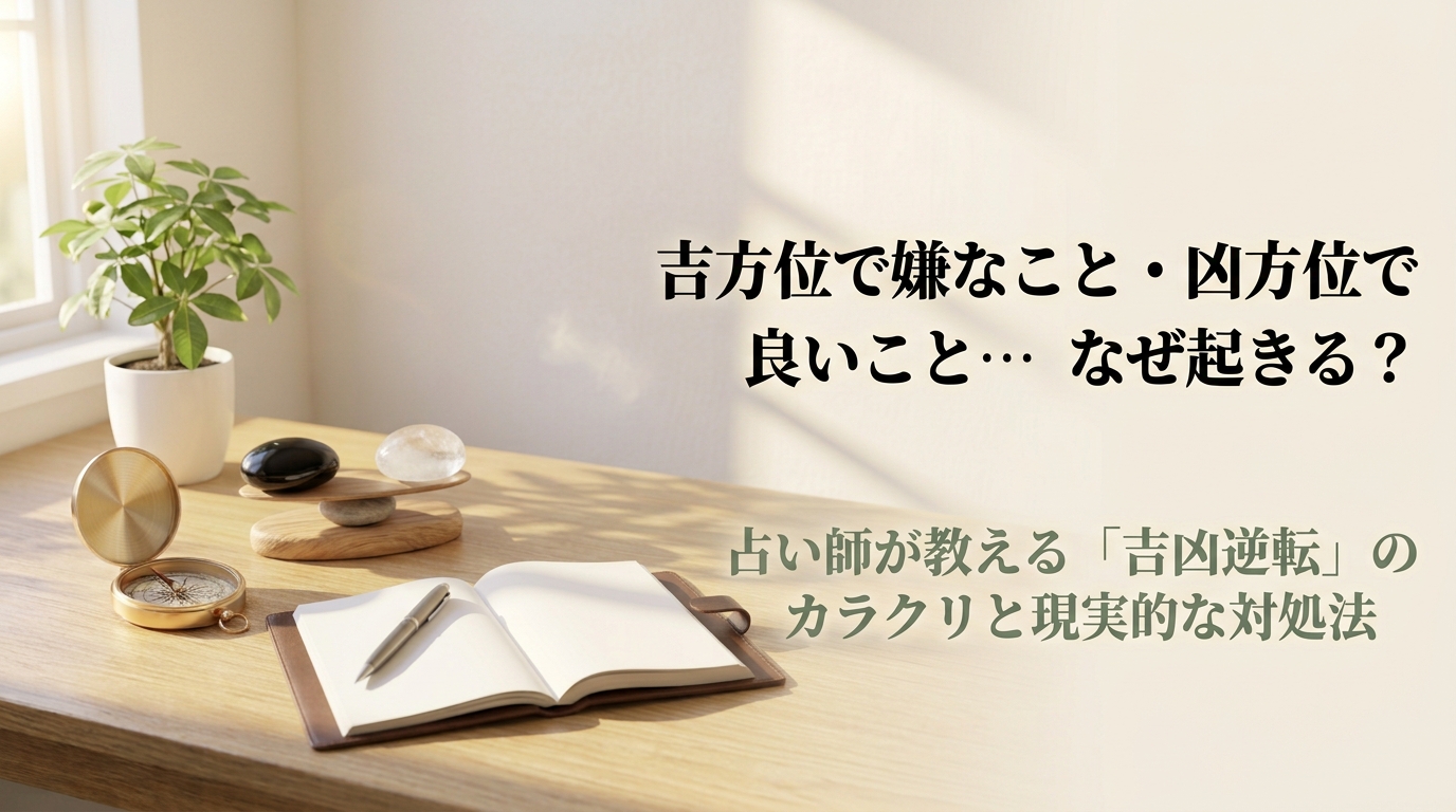 吉方位で嫌なことが起きる理由と凶方位で良いことが起きた時の対処法を解説するアイキャッチ画像