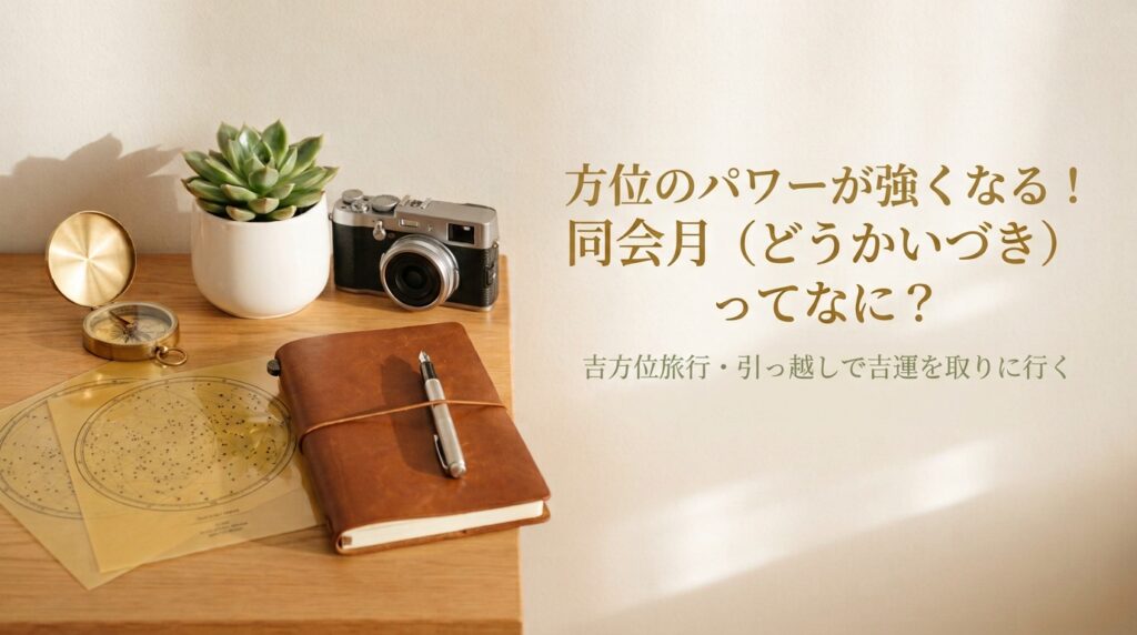 同会月（どうかいづき）の特徴と吉方位旅行・引っ越しで運気を上げる方法を解説するアイキャッチ画像